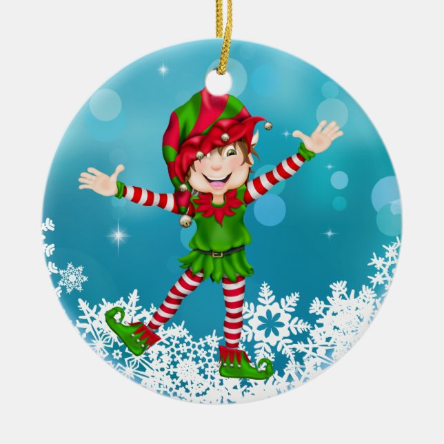 Christmas Happy Elf - SRF Ceramic Ornament (Front)
