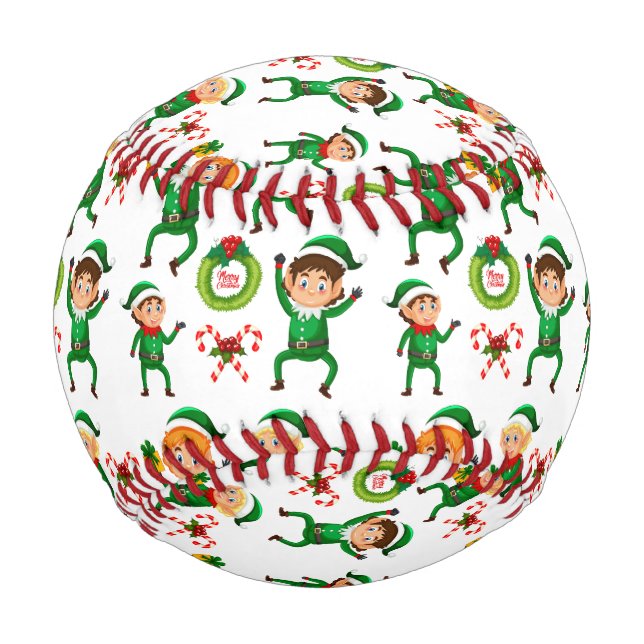Christmas Happy Elf with Gift Pattern Baseball (Front)