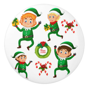 Christmas Happy Elf with Gift Pattern Ceramic Knob