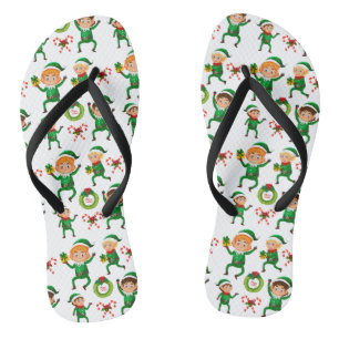 Christmas Happy Elf with Gift Pattern Flip Flops