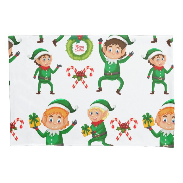 Christmas Happy Elf with Gift Pattern Pillowcase (Front)