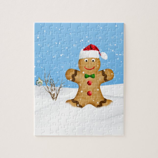 Christmas, Happy Gingerbread Man in Snow Jigsaw Puzzle (Vertical)