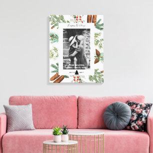 Christmas Happy Holidays Family Photo Pine Canvas Print