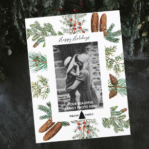 Christmas Happy Holidays Family Photo Pine Holiday Postcard