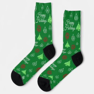 Christmas Happy Holidays Green Trees Pattern  Socks