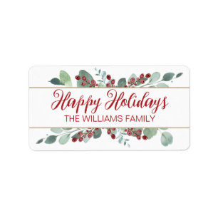 Christmas Happy Holidays Greenery Berries Label