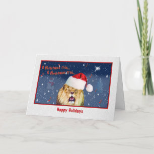 Christmas, Happy Holidays, Lion, Santa Hat Holiday Card