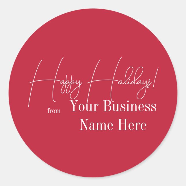 Christmas Happy Holidays Red Business Classic Round Sticker (Front)