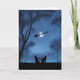 Christmas Happy Holidays with Cats in the Night Card