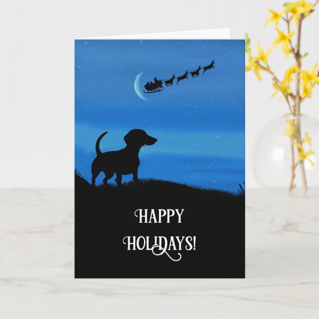 Christmas Happy Holidays with Cute Dachshund Card (Yellow Flower)