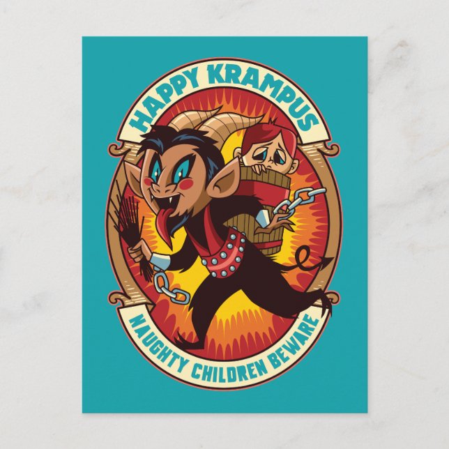 Christmas Happy Krampus Naughty Children Beware Invitation Postcard (Front)