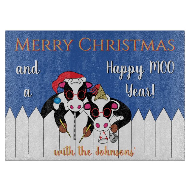 Christmas Happy MOO Year Cutting Board (Front)