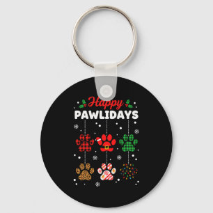 Christmas Happy Pawlidays Buffalo Plaid Paw Christ Keychain