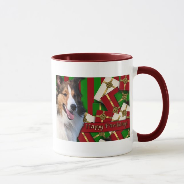 Christmas - Happy Pawlidays - Sheltie Mug (Right)