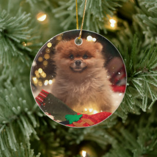 Christmas happy puppy ceramic ornament