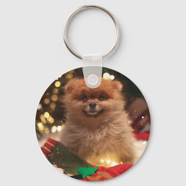Christmas happy puppy keychain (Front)