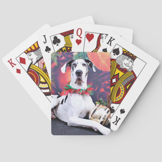 Christmas - Harlequin Great Dane - Baron Playing Cards (Back)