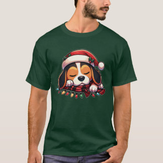 Christmas Hat Christmas Fairy Lights Beagle family T-Shirt