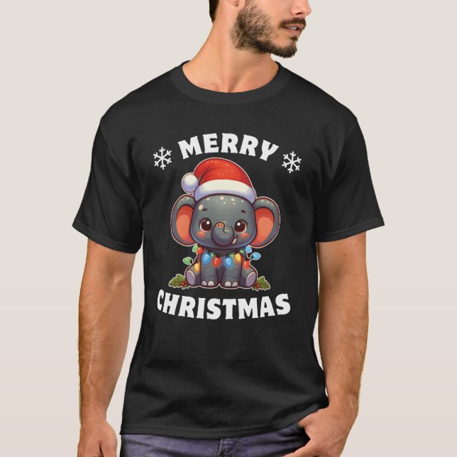 Christmas Hat Christmas Fairy Lights Elephant boy T-Shirt (Front)