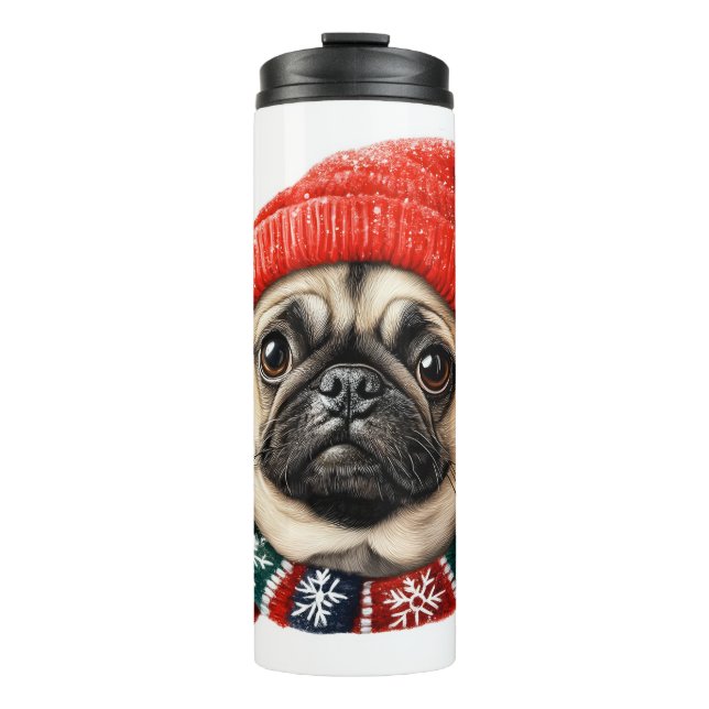 Christmas hat cute pug thermal tumbler (Front)