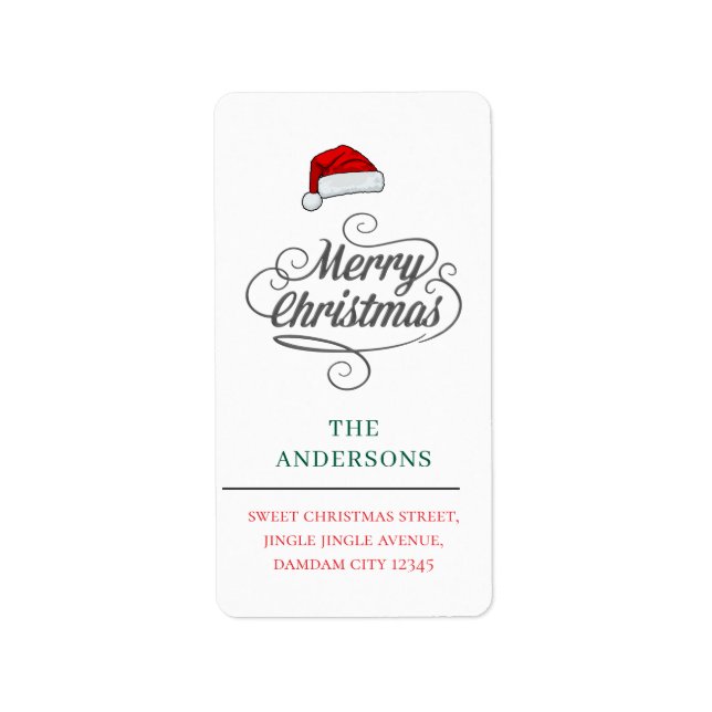 Christmas Hat Elegant Simple Return Address Label (Front)
