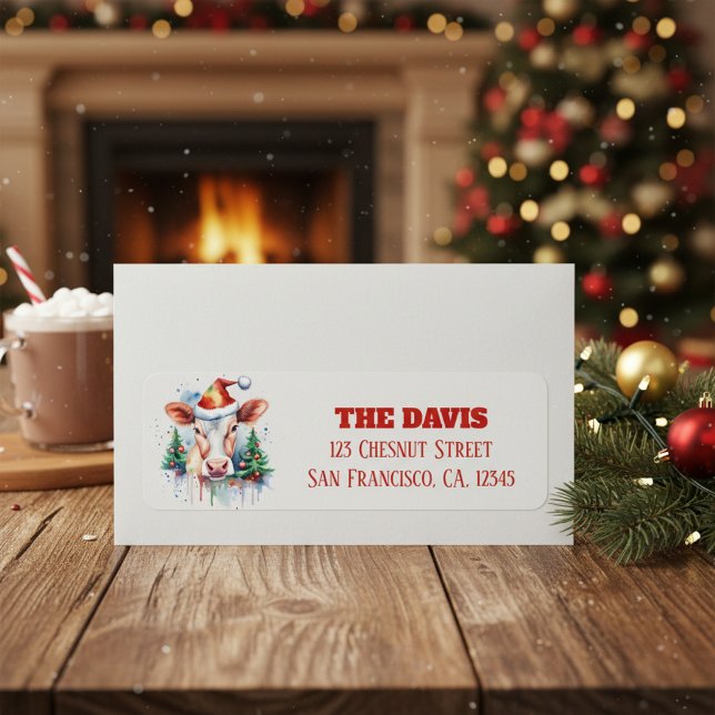 Christmas Hat Festive Cow - Return address  (Creator Uploaded)