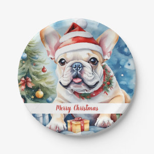 Christmas Hat Festive French Bulldog Paper Plates