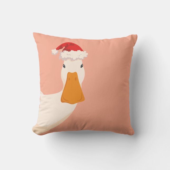 Christmas hat funny cartoon cute simple Duck Throw Pillow (Front)