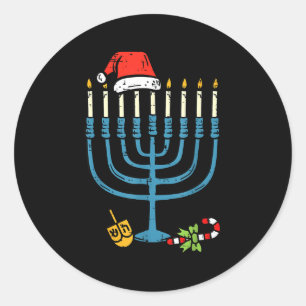 Christmas Hat Menorah Jew Hanukkah Chanukah Men Wo Classic Round Sticker