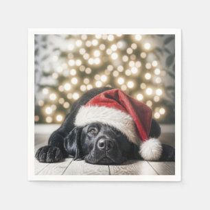 Christmas Hat On a Black Labrador Retriever Napkin