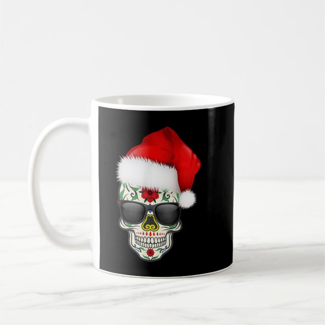Christmas Hat Santa Day Of The Dead Sugar Skull Pa Coffee Mug (Left)