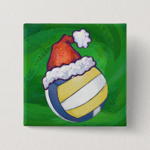 Christmas Hat Volleyball 2 Inch Square Button