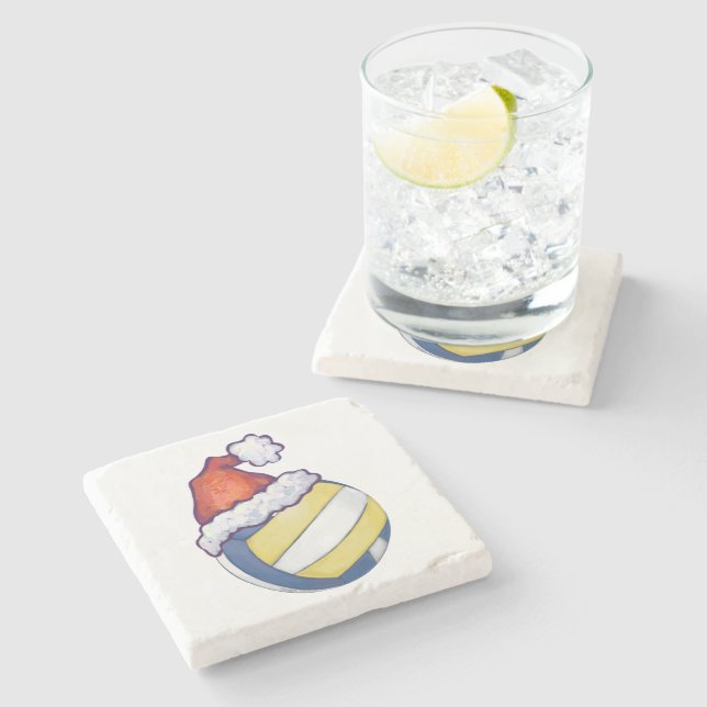 Christmas Hat Volleyball Stone Coaster (Side)