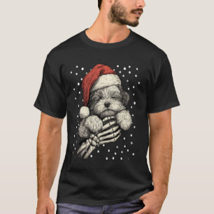 Christmas Havanese with Santa Hat Skeleton Hand Go T-Shirt
