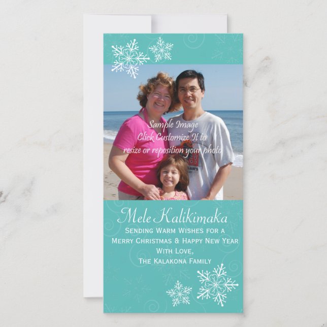 Christmas Hawaiian Hibiscus Snowflake Photo Card (Front)
