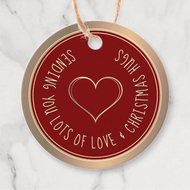 CHRISTMAS HEART AND HUGS RED GOLD GIFT TAG (Front)