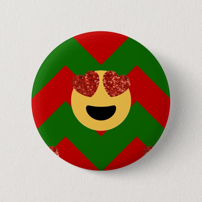 christmas heart eye emoji 2 inch round button (Front)