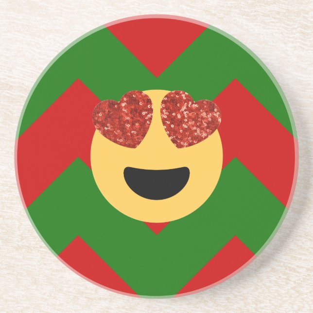 christmas heart eye emoji coaster (Front)