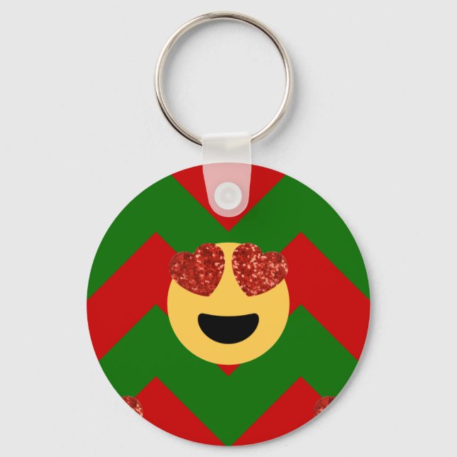 christmas heart eye emoji keychain (Front)