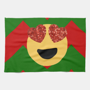 christmas heart eye emoji kitchen towel