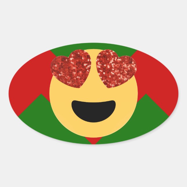 christmas heart eye emoji oval sticker (Front)