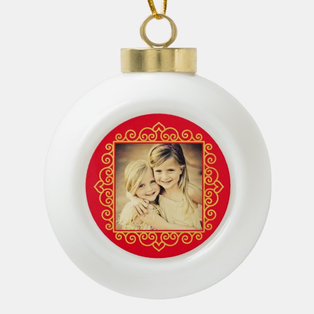 Christmas Heart Frame Photo Personalized Gift  Ceramic Ball Christmas Ornament (Front)