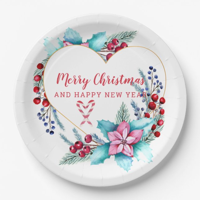 Christmas Heart Wreath Paper Plate (Front)