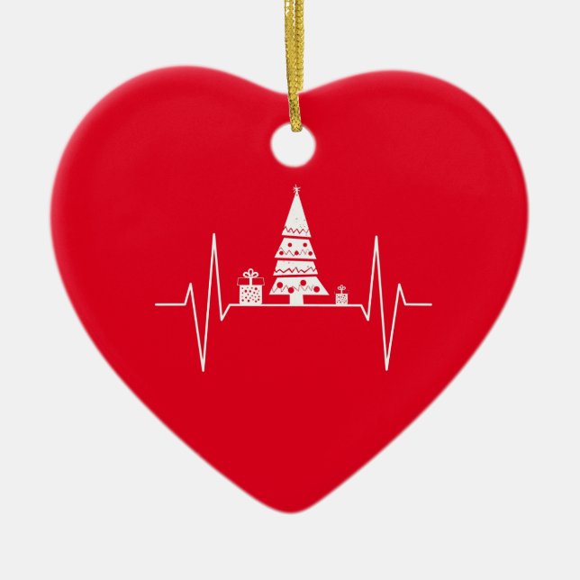 Christmas Heartbeat Ceramic Ornament (Front)