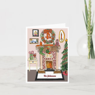 Christmas Hearth with Wreath Folded Holiday Card