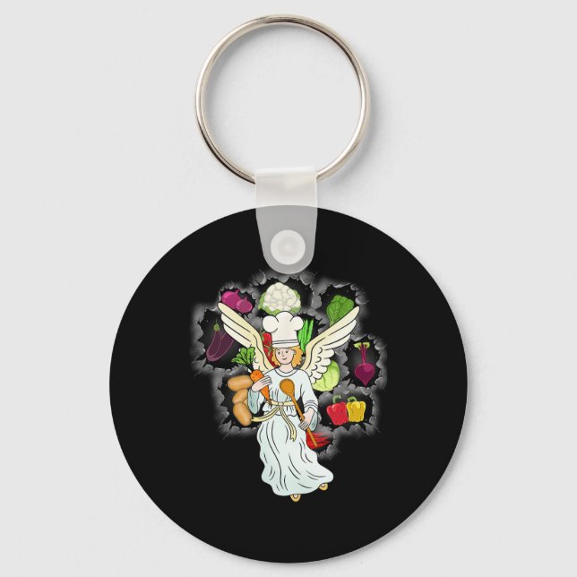 Christmas Heavenly Cooking Vegetables Kitchen Chef Keychain (Front)