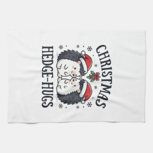 Christmas Hedge-Hugs Cute Hedgehog Holiday Design Kitchen Towel