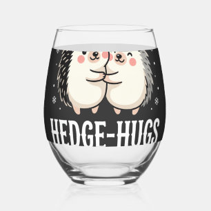 Christmas Hedge-Hugs Cute Hedgehog Holiday Stemless Wine Glass