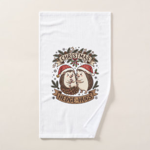 Christmas Hedge Hugs Hedgehogs Santa Hats Snowflak Hand Towel