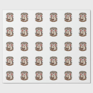 Christmas Hedge Hugs Hedgehogs Santa Hats Snowflak Wrapping Paper